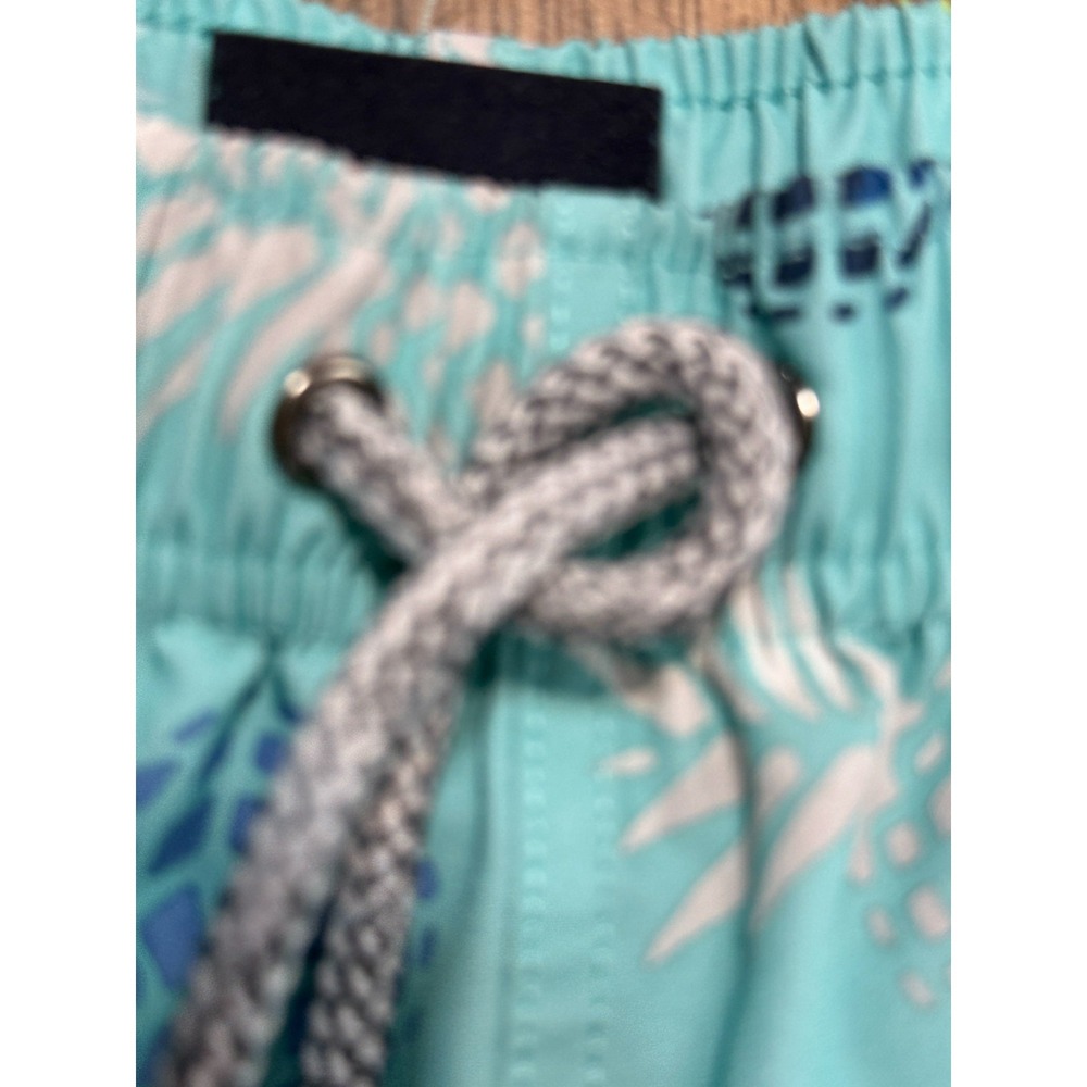 Rainforest Shorts Mens Medium Swim Trunks Blue Green Yellow Tie Waist Pineapples - Picture 5 of 14